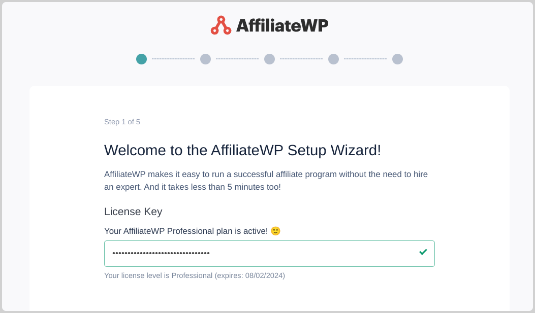 The AffiliateWP Setup Wizard to start an affiliate prorgam in WordPress.