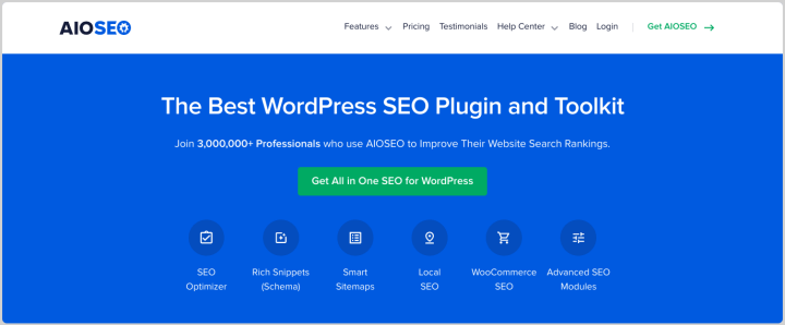 The AIOSEO WordPress SEO plugin website.