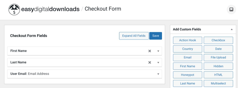 The Checkout Fields Manager checkout form builder in Easy Digital Downloads. 