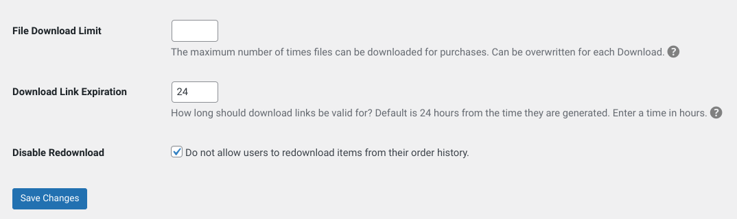 The Easy Digital Download settings for adding download and file limits in WordPress. 