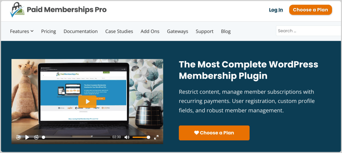 The Paid Memberships Pro plugin website.