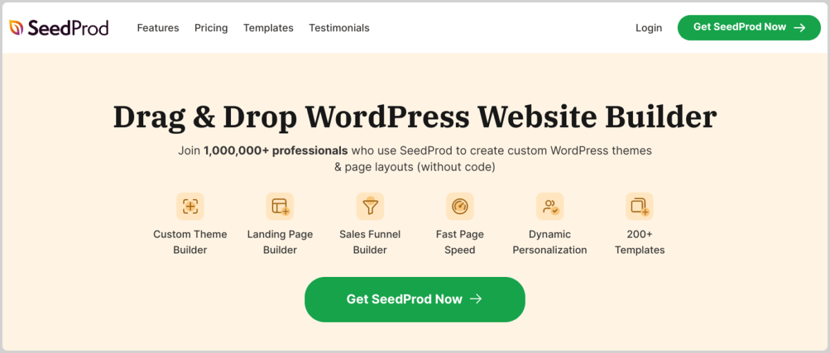 The SeedProd WordPress website builder website.