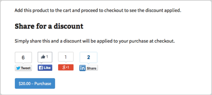 A 'Share for a discount' social offer in WordPress using Easy Digital Downloads.