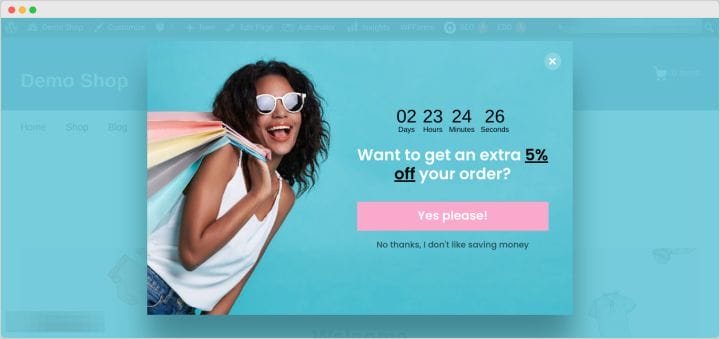 A popup promoting a limited-time offer on an e-commerce site.