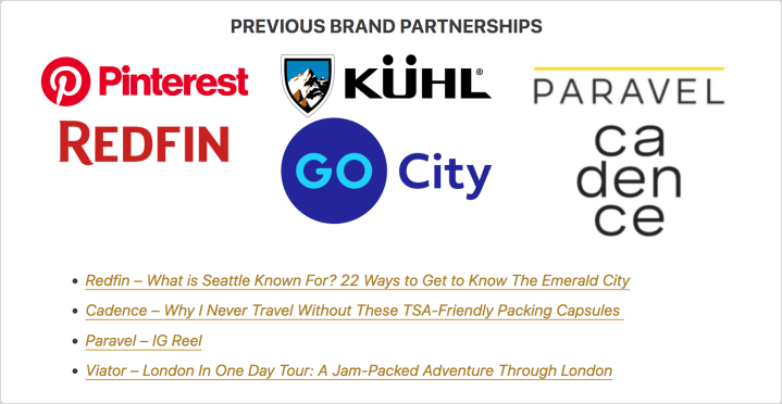 Brand partnerships on a travel blog to monetize your WordPress blog