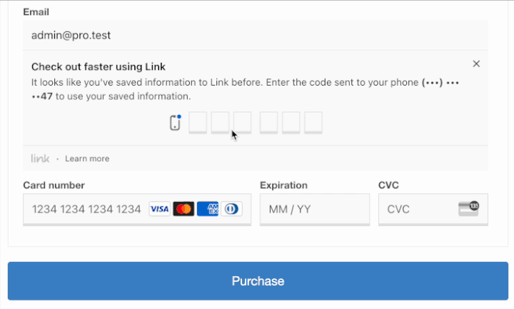 An example of Stripe Link to optimize an eCommerce checkout process.