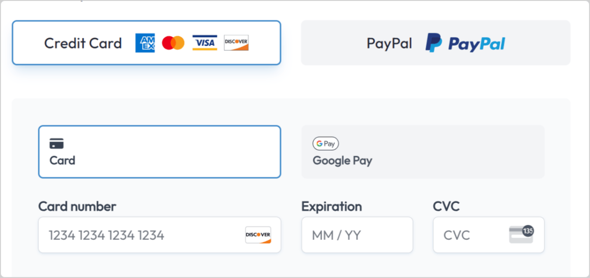 A WordPress eCommerce checkout with digital wallet payments.