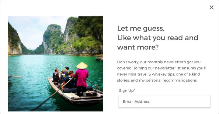 A travel blog email newsletter opt-in form.