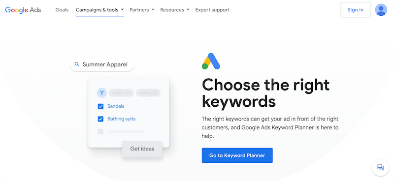 Google Keyword Planner website.