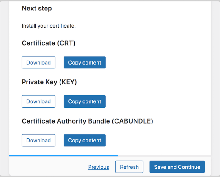 The certificate files to copy from Really Simple SSL to import to hosting provider.