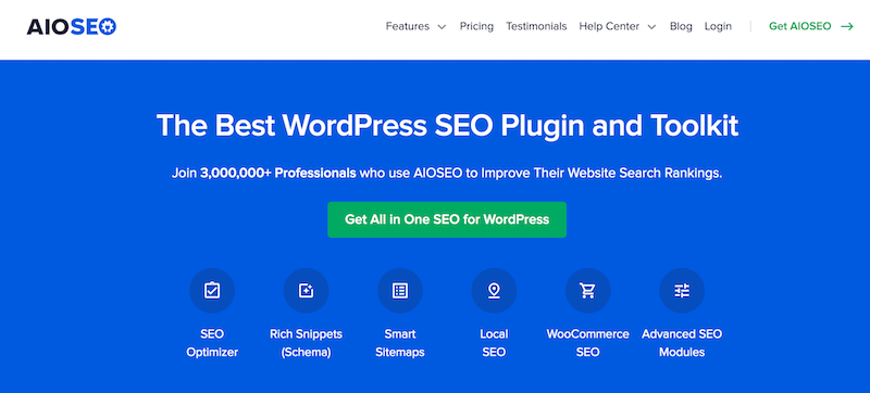 The AIOSEO WordPress plugin website.