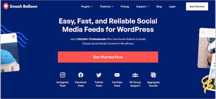 The Smash Balloon WordPress plugin website for social media marketing.