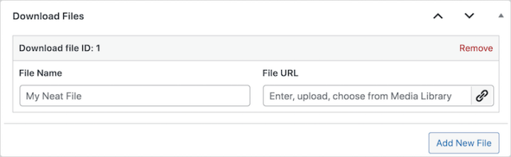 The section to add download files for a digital product in EDD/WordPress.