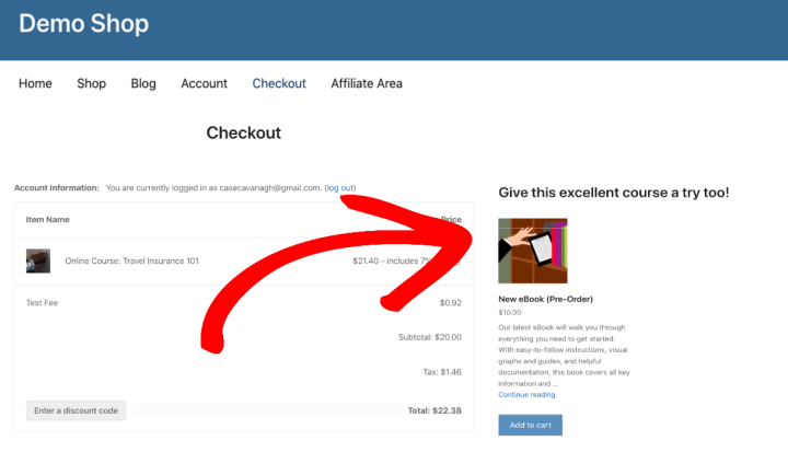 Example of a cross-sell at checkout in WordPress
