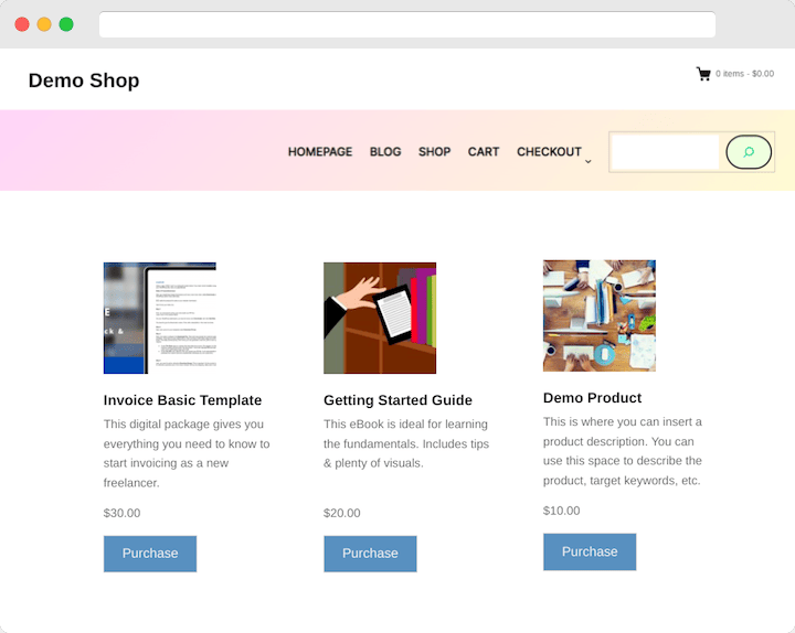 A demo eCommerce website to sell digital products
