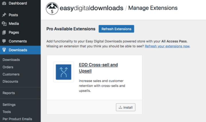 The EDD Cross-sell and Upsell extension in WordPress