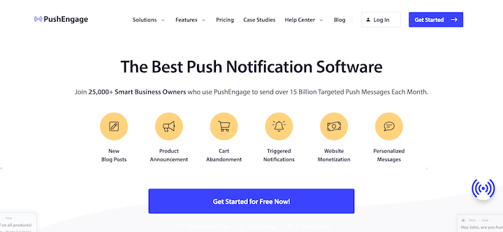 The PushEngage website for sending push notifications.