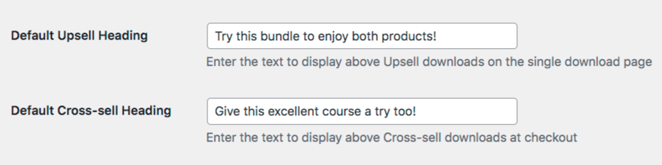 The default Upsell and Cross-Sell headings.