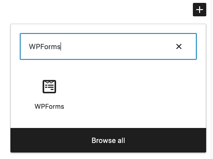 The WPForms block in the WordPress editor.