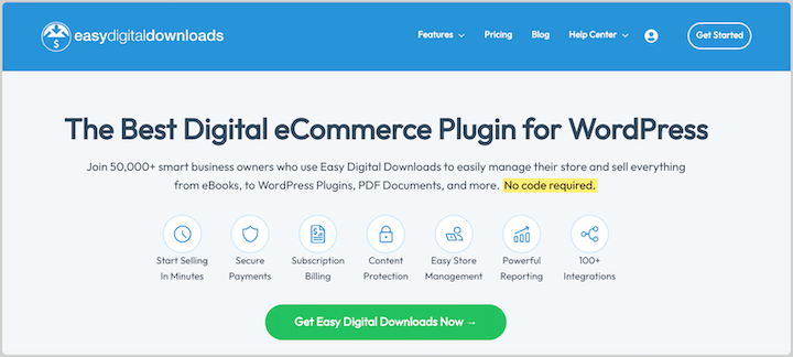 The Easy Digital Downlaods WordPress plugin website.