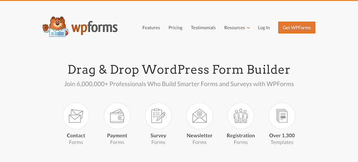 The WPForms website; one of the best online form builders for WordPress. 