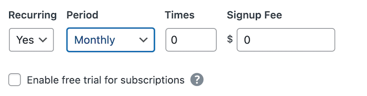 Recurring payment settings for tiered pricing model.