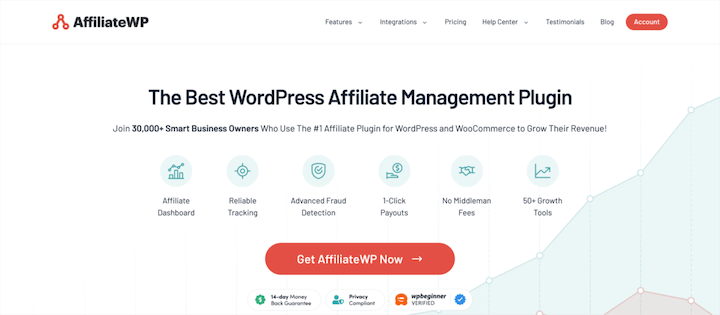 The AffiliateWP WordPress plugin website.