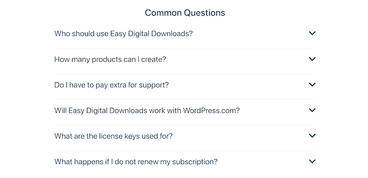 A FAQs section for eCommerce digital product pages.