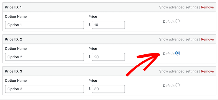 The option to choose a variable pricing option as the default selection.