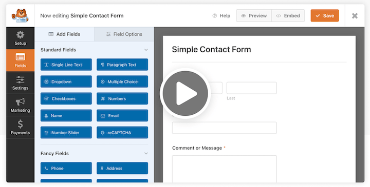 WPForms product demo video example showcasing product along
