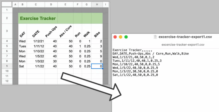 CSV file format exporting for spreadsheets.