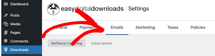 The Easy Digital Downloads Email settings screen.