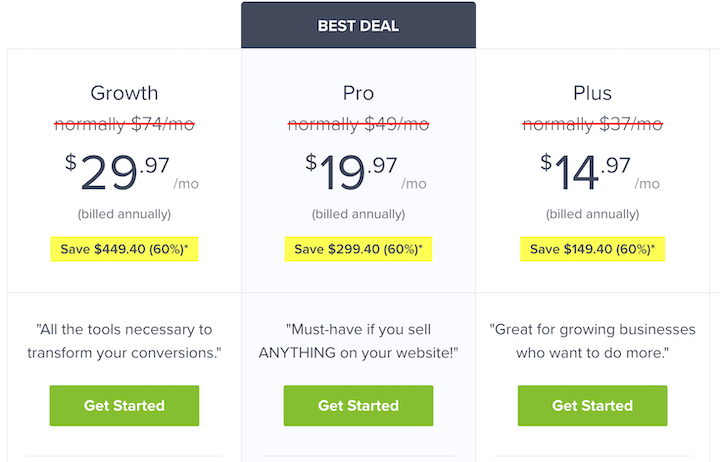 Tiered pricing showing discounted pricing as anchoring consumer pshology tactic
