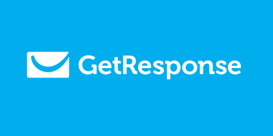 A blue email marketing logo with the word "GetResponse" written in white